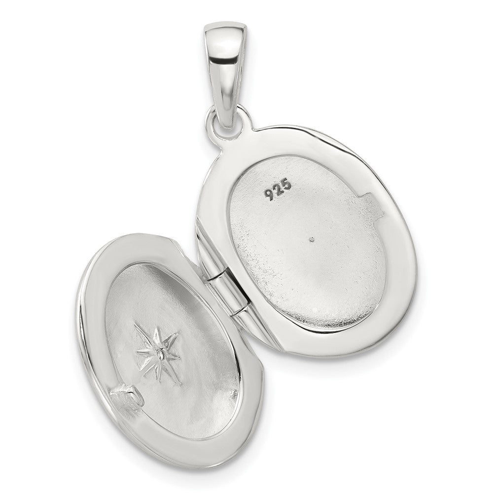 SSCZ Sterling Silver E-coated CZ 18.5mm Oval Locket