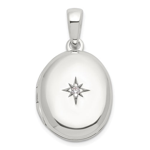 SSCZ Sterling Silver E-coated CZ 18.5mm Oval Locket