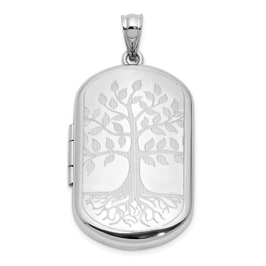 SSL Sterling Silver Rhodium-plated Tree of Life 30x19mm Rectangle Locket
