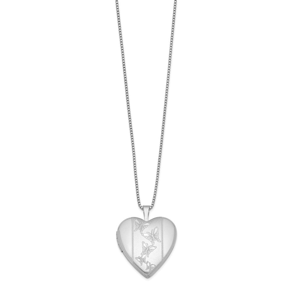 SSP Sterling Silver Rhodium-plated 20mm Butterflies Heart Locket Necklace