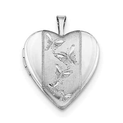 SSP Sterling Silver Rhodium-plated 20mm Butterflies Heart Locket Necklace