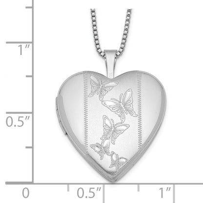 SSP Sterling Silver Rhodium-plated 20mm Butterflies Heart Locket Necklace