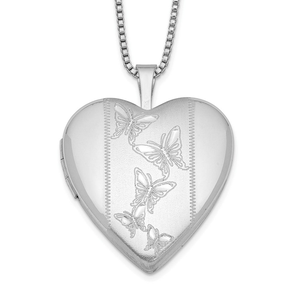 SSP Sterling Silver Rhodium-plated 20mm Butterflies Heart Locket Necklace