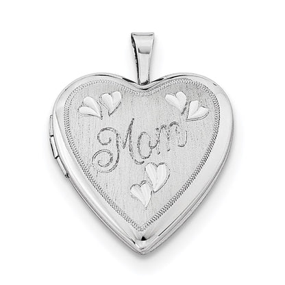 SSP Sterling Silver Rhodium-plated 20mm Mom Heart Locket Necklace