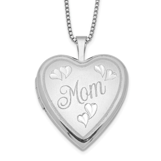 SSP Sterling Silver Rhodium-plated 20mm Mom Heart Locket Necklace