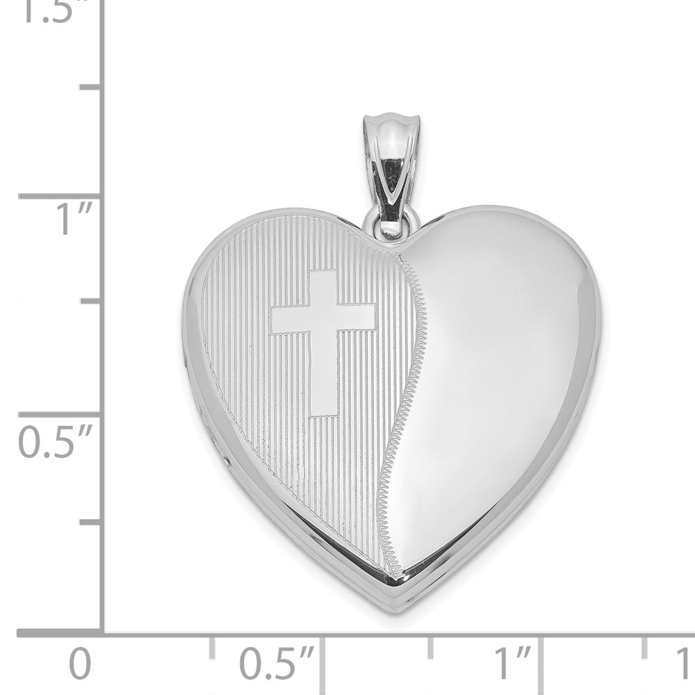 SSP Sterling Silver Rhodium-plated 24mm with Cross Design Heart Locket
