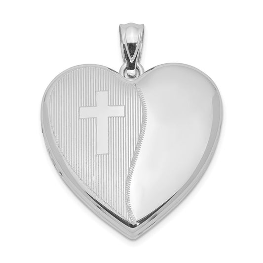 SSP Sterling Silver Rhodium-plated 24mm with Cross Design Heart Locket