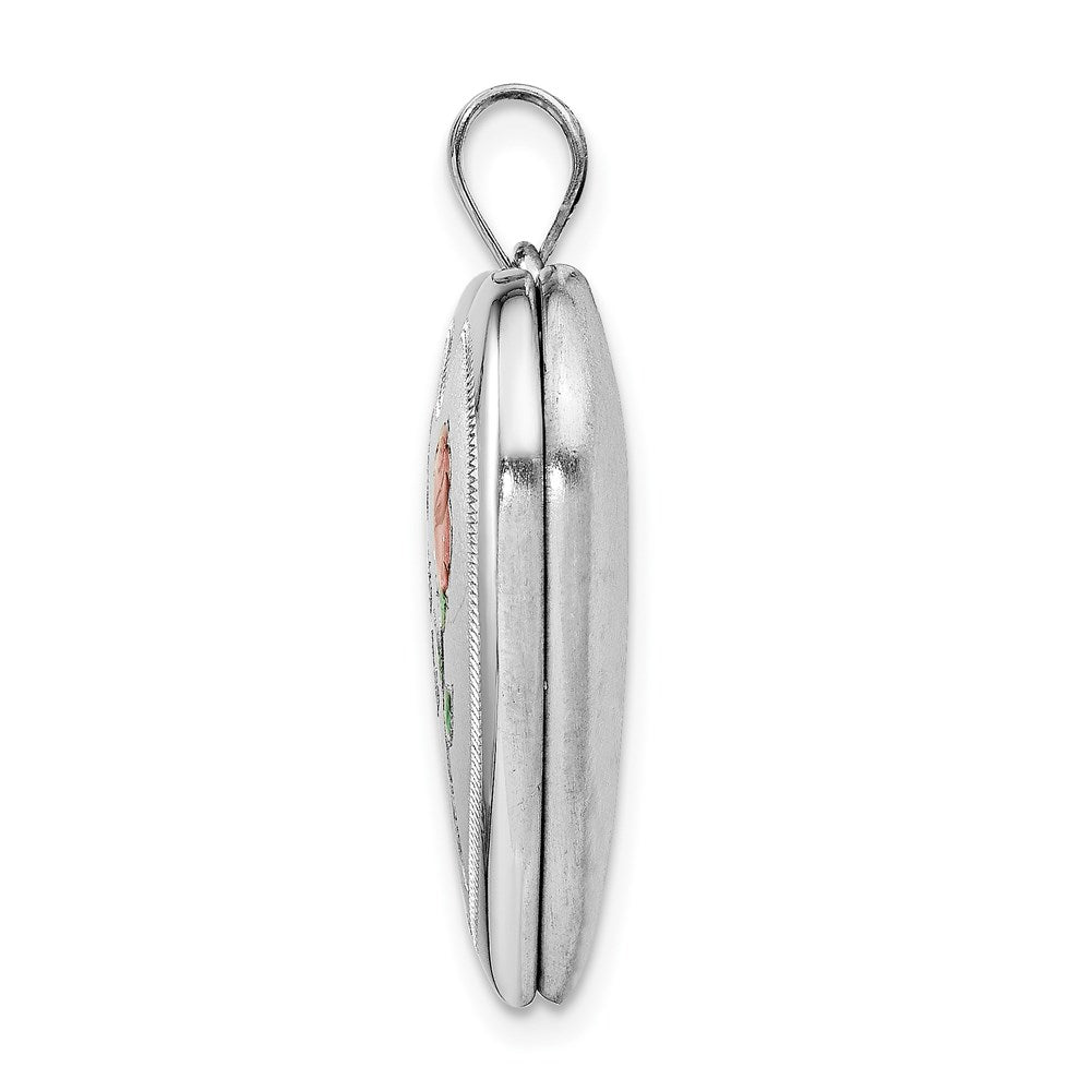 SSP Sterling Silver Rhodium-plated 24mm Enameled Rose Heart Locket