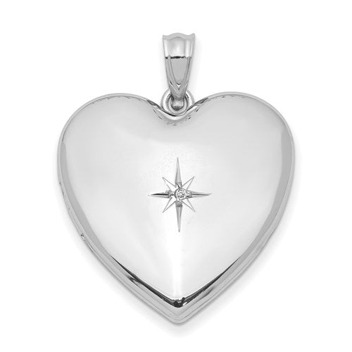 DSS Sterling Silver Rhod-plated 24mm w/ Diamond Star Design Heart Locket