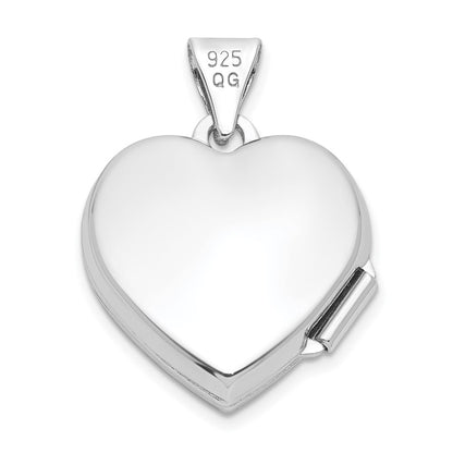 SSP Sterling Silver Rhodium-plated Scroll Border Heart Locket