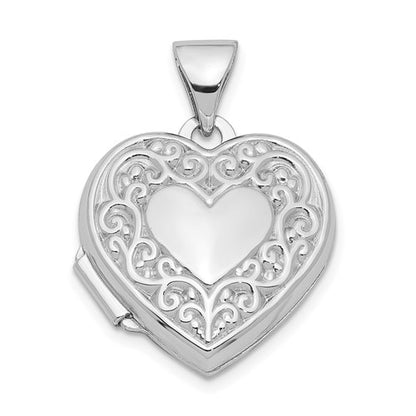 SSP Sterling Silver Rhodium-plated Scroll Border Heart Locket