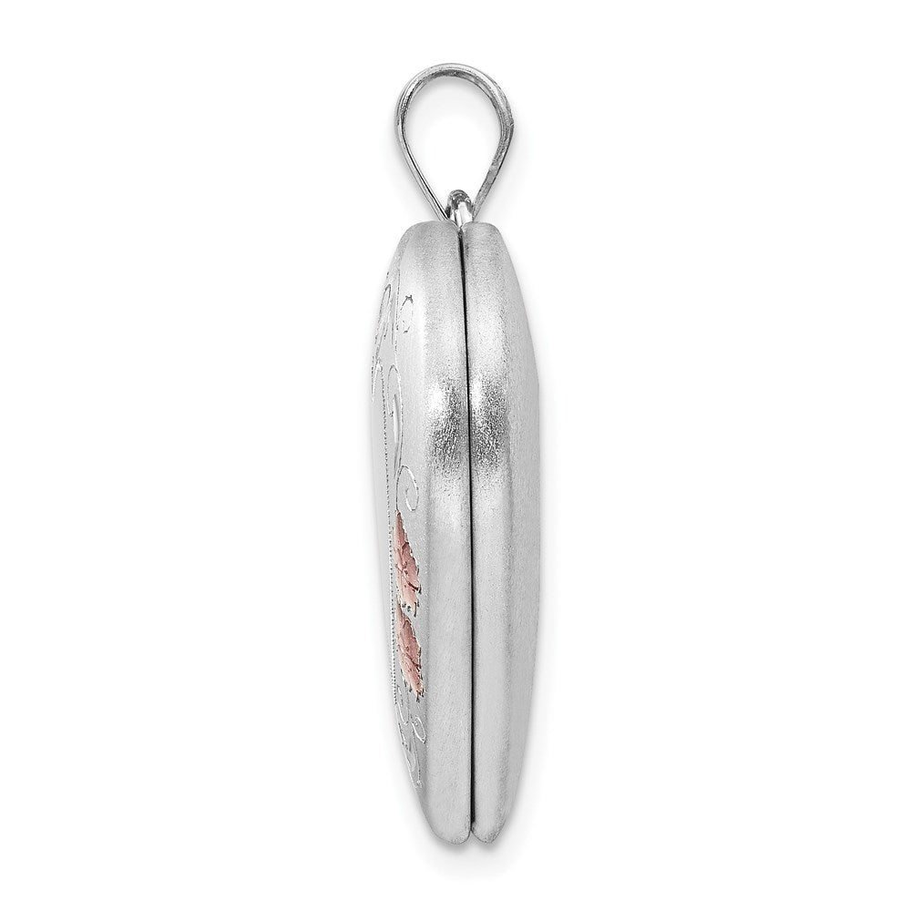 SSP Sterling Silver Rhodium-plated 24mm Enameled Floral Border Heart Locket