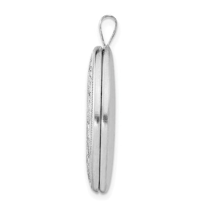 SSP Sterling Silver Rhodium-plated 26mm Leaf Border Oval Locket