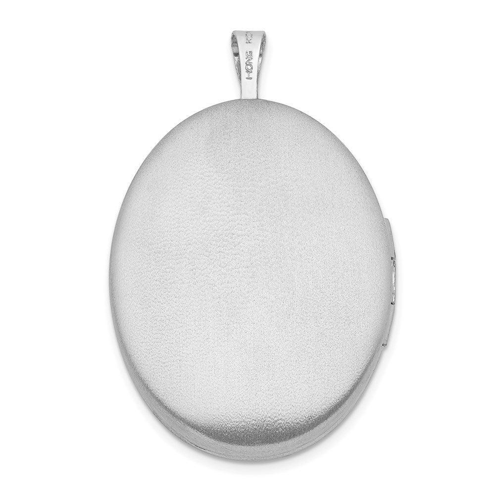SSP Sterling Silver Rhodium-plated 26mm Leaf Border Oval Locket