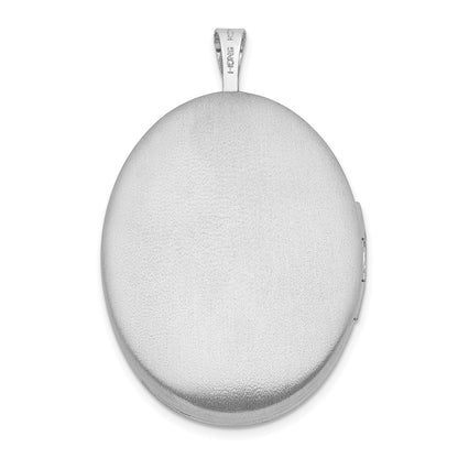 SSP Sterling Silver Rhodium-plated 26mm Leaf Border Oval Locket
