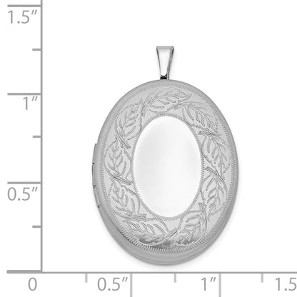 SSP Sterling Silver Rhodium-plated 26mm Leaf Border Oval Locket