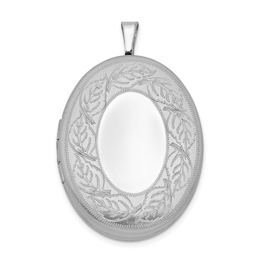 SSP Sterling Silver Rhodium-plated 26mm Leaf Border Oval Locket