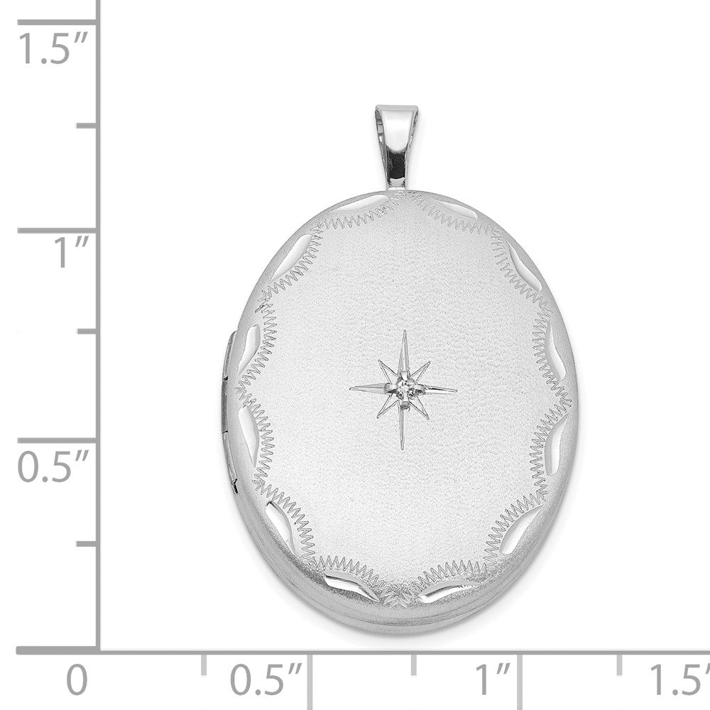 DSS Sterling Silver Rhodium-plated Satin 26mm with Diamond Star Oval Locket