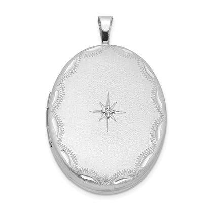 DSS Sterling Silver Rhodium-plated Satin 26mm with Diamond Star Oval Locket