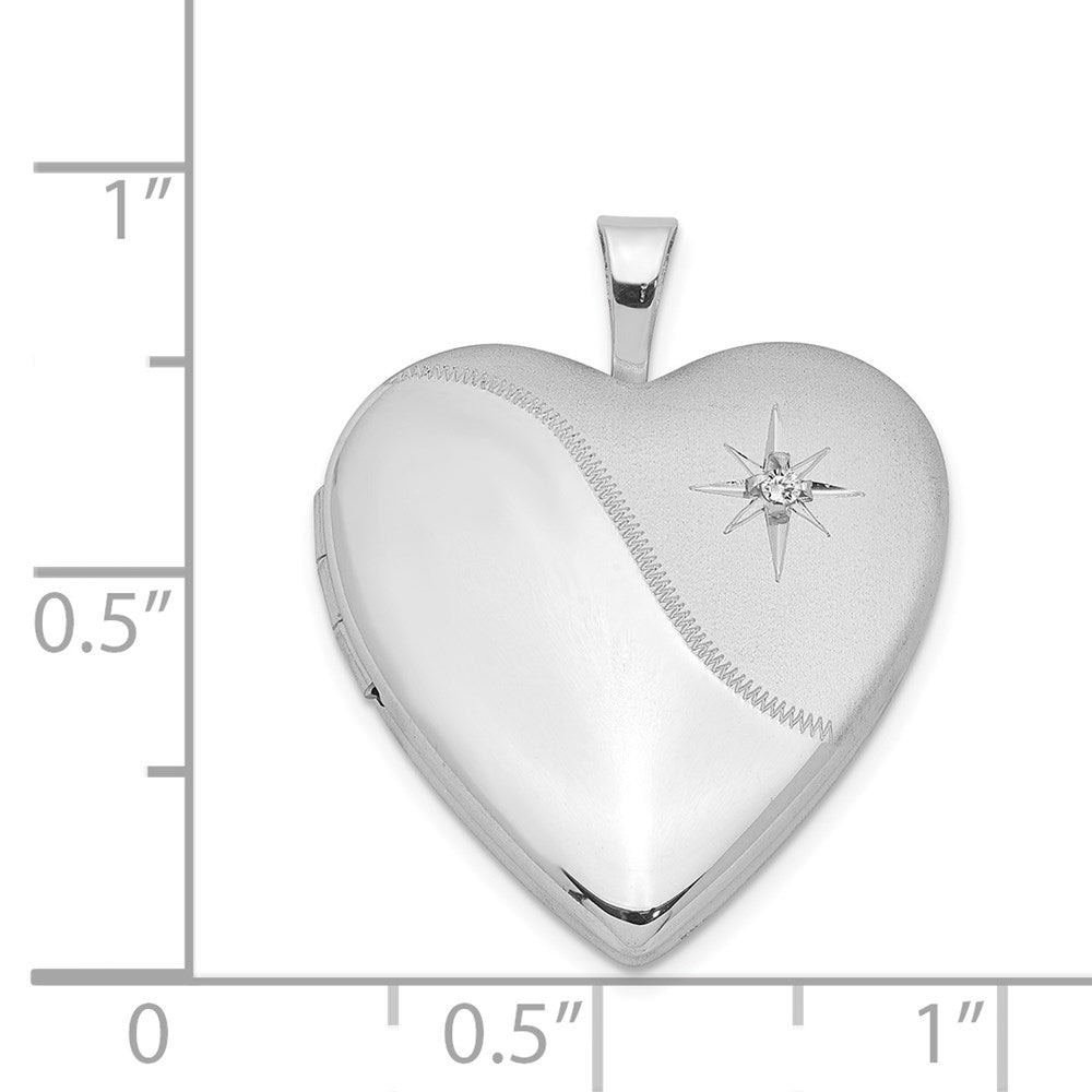 DSS Sterling Silver Rhodium-plated Diamond Star Satin/Polished Heart Locket