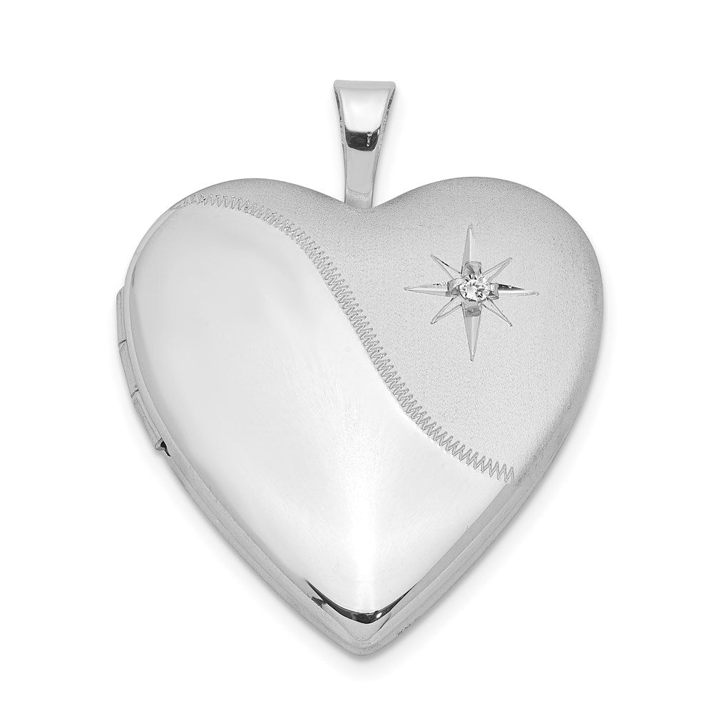 DSS Sterling Silver Rhodium-plated Diamond Star Satin/Polished Heart Locket