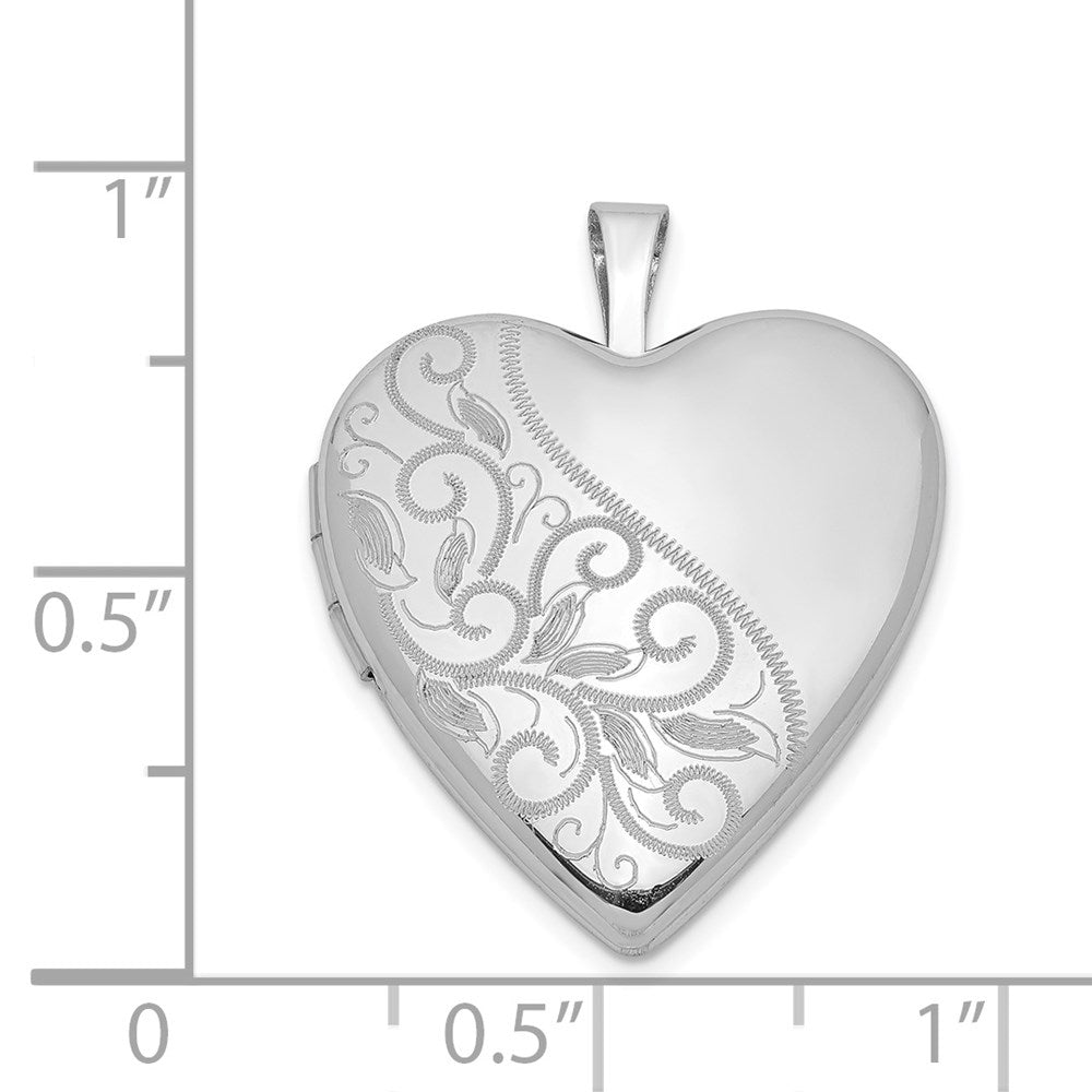 SSP Sterling Silver Rhodium-plated 20mm Swirl & Polished Heart Locket