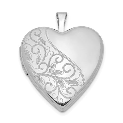 SSP Sterling Silver Rhodium-plated 20mm Swirl & Polished Heart Locket