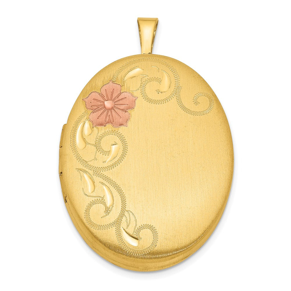 SSP Sterling Silver Gold-Plated 26mm Satin & Enameled Floral Scroll Locket