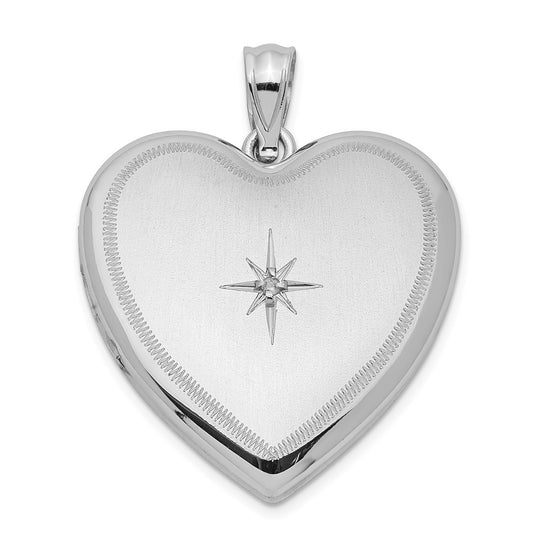 DSS Sterling Silver Rhodium-plated & Diamond 24mm D/C Heart Locket