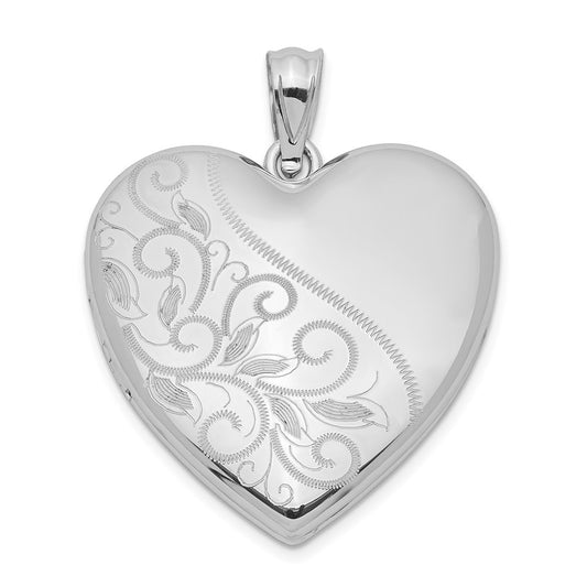 SSL Sterling Silver Rhodium-plated 24mm Scrolled Heart Family Locket