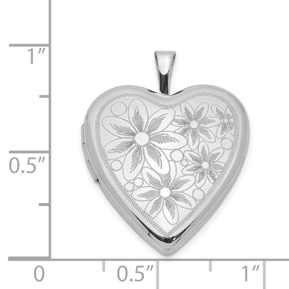 SSP Sterling Silver Rhodium-plated 20mm Textured Daisies Heart Locket