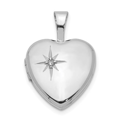 DSS Sterling Silver Rhodium-plated Polished Diamond Star 12mm Heart Locket