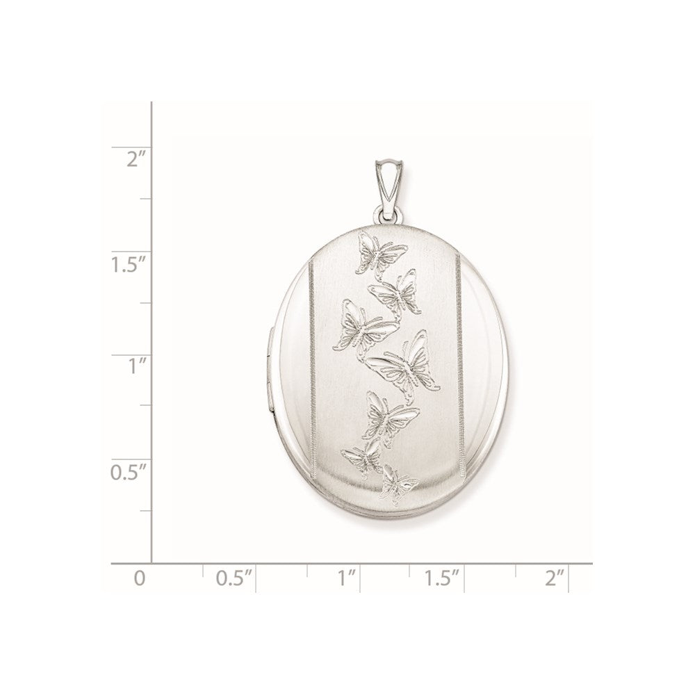 SSP Sterling Silver Rhodium-plated Butterflies 34mm Oval Locket