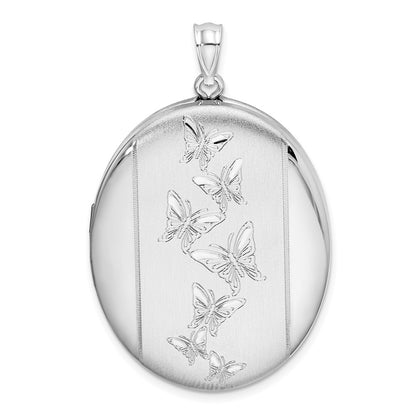 SSP Sterling Silver Rhodium-plated Butterflies 34mm Oval Locket