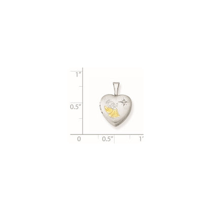 DSS Sterling Silver Rhodium & Gold-plated & Diamond Angel 12mm Heart Locket