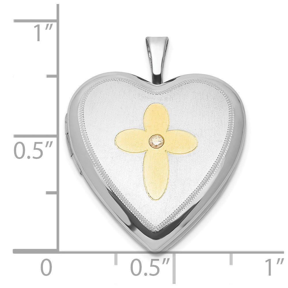 SSP Sterling Silver Gold-plated Diamond Cross 20mm Heart Locket
