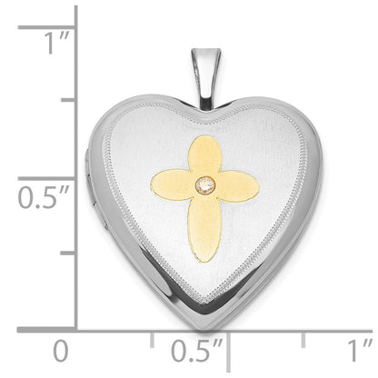 SSP Sterling Silver Gold-plated Diamond Cross 20mm Heart Locket