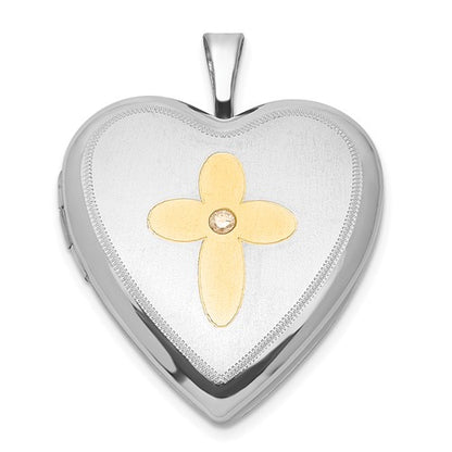 SSP Sterling Silver Gold-plated Diamond Cross 20mm Heart Locket