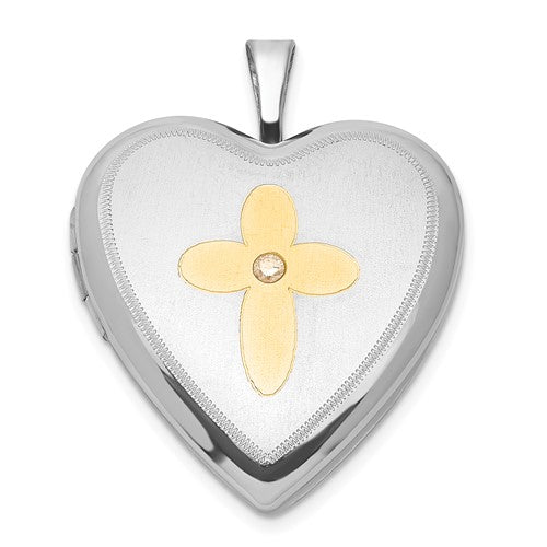 SSP Sterling Silver Gold-plated Diamond Cross 20mm Heart Locket