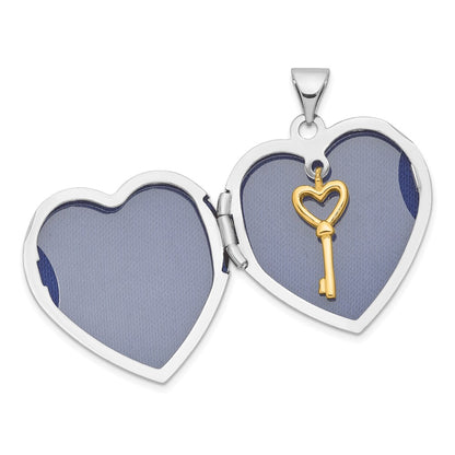 SSP Sterling Silver Rhodium & Gold-plated w/ Key Charm Inside 21mm Heart Locket