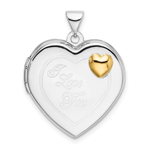 SSP Sterling Silver Rhodium & Gold-plated 21mm I Love You Heart Locket