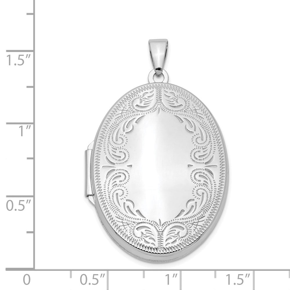 SSP Sterling Silver Rhodium-plated 31mm Oval Scroll Locket