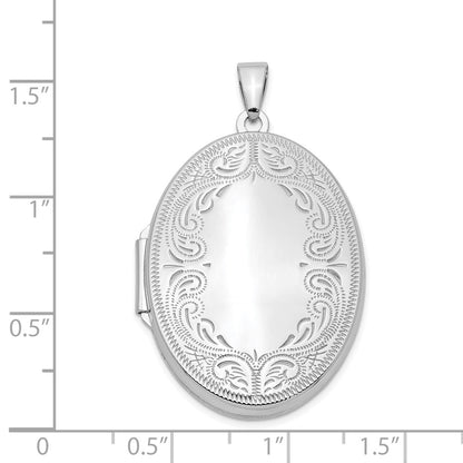 SSP Sterling Silver Rhodium-plated 31mm Oval Scroll Locket
