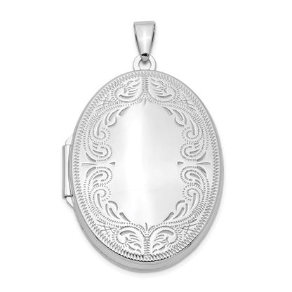 SSP Sterling Silver Rhodium-plated 31mm Oval Scroll Locket