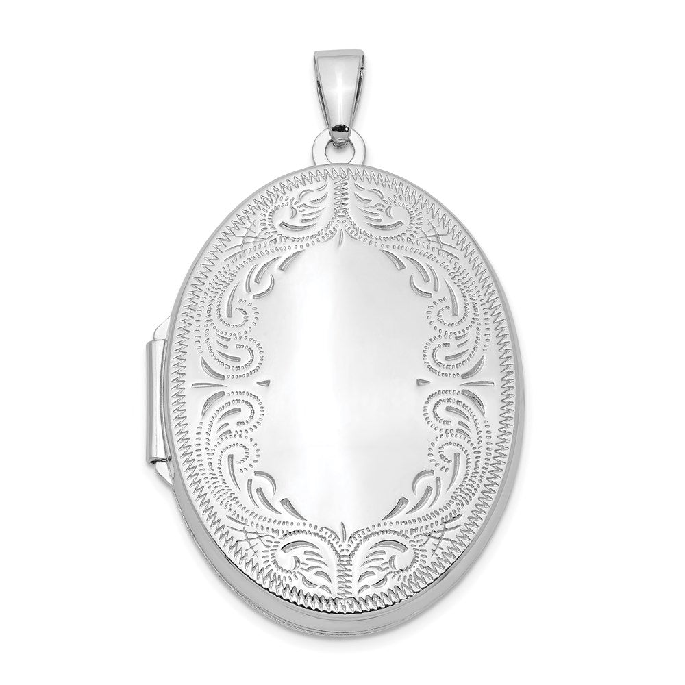 SSP Sterling Silver Rhodium-plated 31mm Oval Scroll Locket