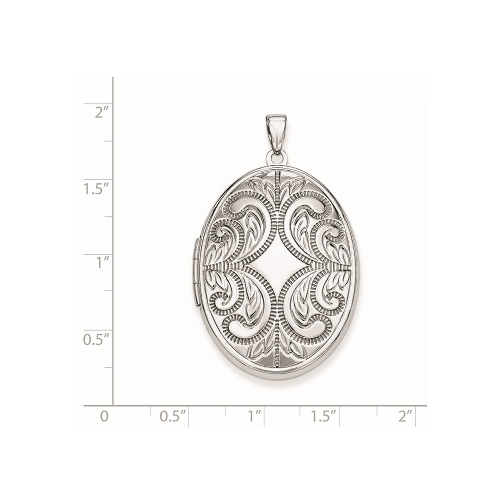 SSP Sterling Silver Rhodium-plated Oval Scroll Locket