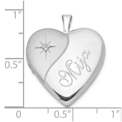 SSP Sterling Silver 20mm Diamond Mija Satin & Polished Heart Locket