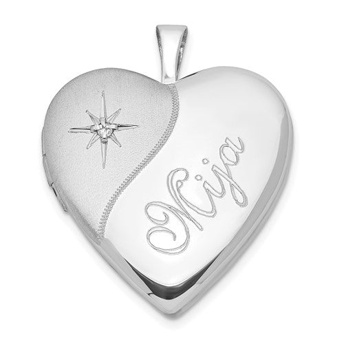 SSP Sterling Silver 20mm Diamond Mija Satin & Polished Heart Locket