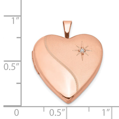 DSS Sterling Silver Rose Gold-plated Polished & Satin 20mm Diamond Heart Locket