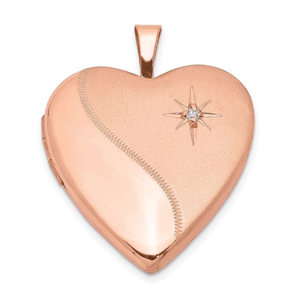 DSS Sterling Silver Rose Gold-plated Polished & Satin 20mm Diamond Heart Locket